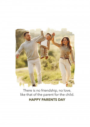 A happy family of three - parents and a young child - enjoying a moment together outdoors.
