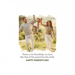 A happy family of three enjoying a moment together in a field.