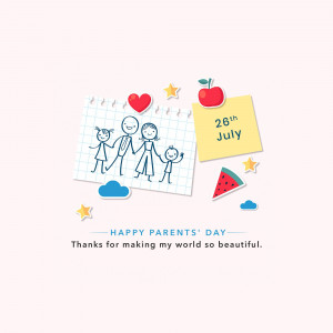 Illustration of a family drawing with a 'Happy Parents' Day' message.