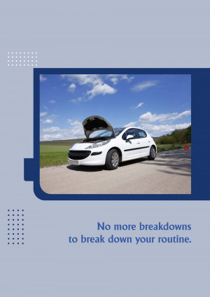 White car with hood open on a roadside, indicating a breakdown.