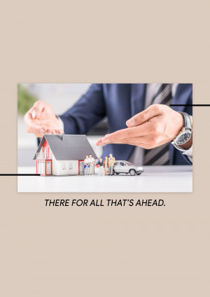 A man's hands protecting a miniature house with a family and car, symbolizing home insurance.