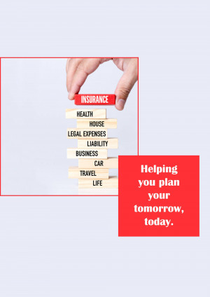 Wooden blocks stacked with insurance types, representing financial planning.