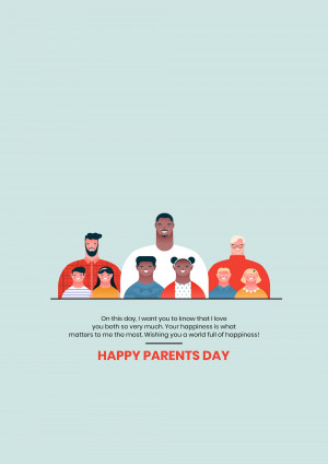 Illustration of a diverse group of people representing a family with text 'Happy Parents Day'