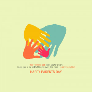 Illustration of colorful hands representing a family with text 'Happy Parents Day'