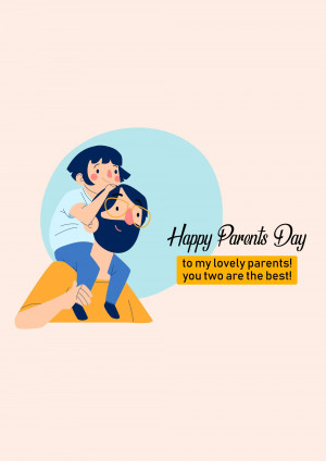 Illustration of a son riding on his father's shoulders with a 'Happy Parents Day' message.