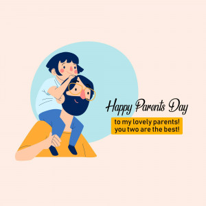 Illustration of a father carrying a child on his shoulders with text 'Happy Parents Day'