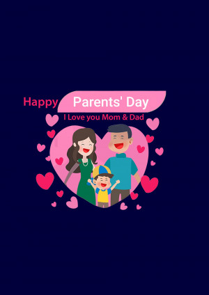 Illustration of a family with a heart and the text 'Happy Parents' Day'