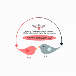 Illustration of two birds with a circular design and text wishing Happy Parents Day.
