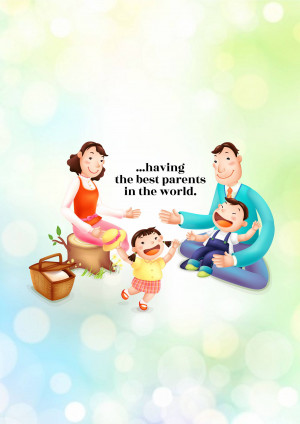 Illustration of a happy family with parents and two children.