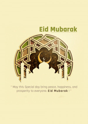 Eid Mubarak greeting with crescent moon and mosque design
