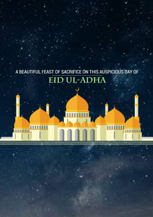 Eid ul-Adha greeting with mosque illustration