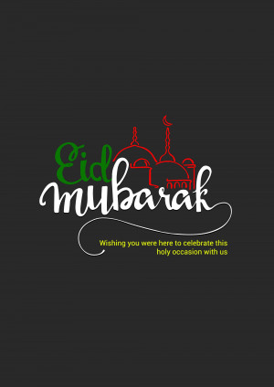 Eid Mubarak calligraphy with mosque illustration
