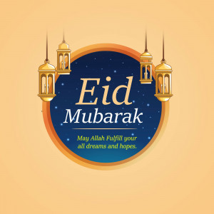 Eid Mubarak illustration with lanterns and festive text