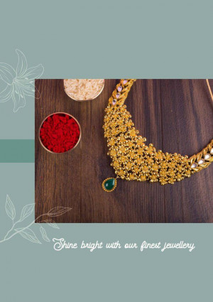 Close-up of a gold necklace with traditional Indian elements and ceremonial powders.