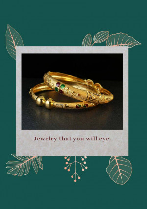 Close-up of ornate gold bangles with red and green gemstone accents