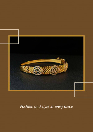 Close-up of a gold bracelet with intricate diamond detailing on a black surface.