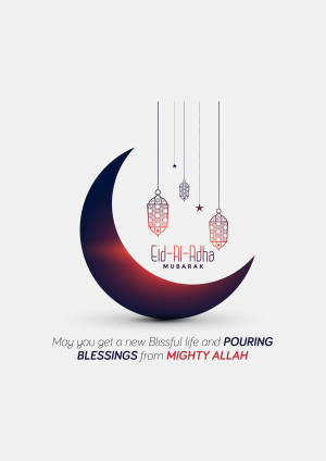 Eid-Al-Adha crescent moon and lanterns