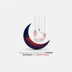 Eid Al-Adha crescent moon and lanterns illustration