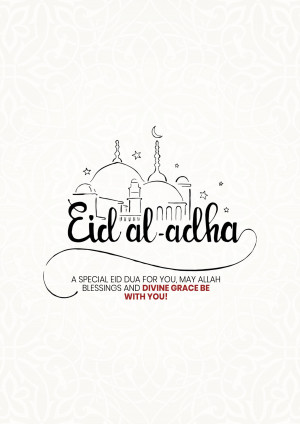 Eid al-Adha greeting card with mosque illustration