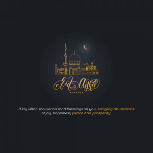 Eid Al Adha greeting with mosque illustration and calligraphy