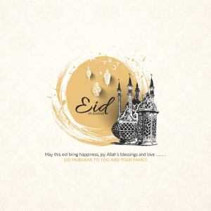 Eid Mubarak illustration with mosque and lanterns