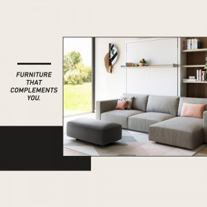 A stylish and comfortable modern living room setup with a gray sectional sofa and ottoman.