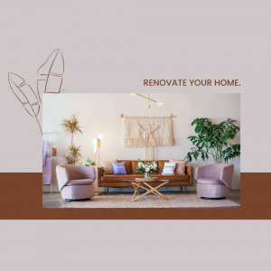 A stylish living room with a brown sofa, pink armchairs, and natural decor.