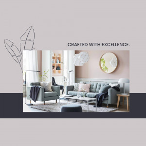 A stylish and comfortable living room with a grey sofa, pink accent wall, and minimalist decor.