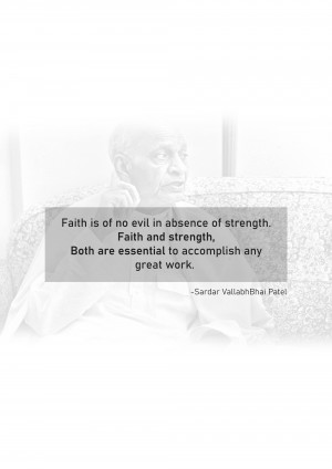 Black and white portrait of Sardar Vallabhbhai Patel with a quote.