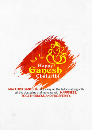 Ganesh Chaturthi greeting card with a red and gold design.