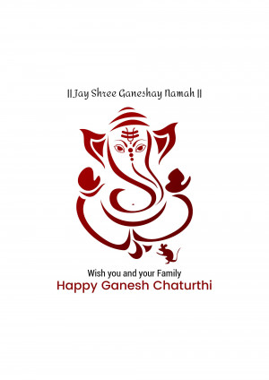 Red and white illustration of Lord Ganesha with text 'Jay Shree Ganeshay Namah' and 'Happy Ganesh Chaturthi'