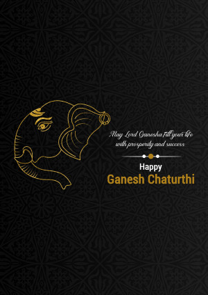 Golden line art of Lord Ganesha's face with a festive greeting.