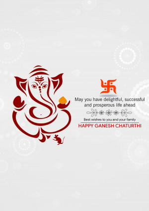 Ganesh Chaturthi greeting card with Lord Ganesha and Swastika symbol