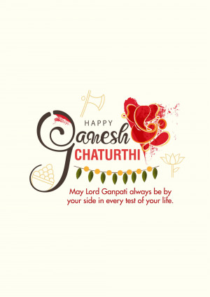 Ganesh Chaturthi greeting card with calligraphy and floral elements