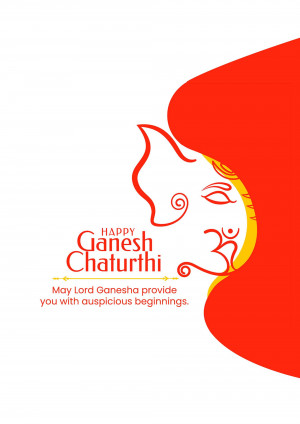 Ganesh Chaturthi greeting card with Lord Ganesha's face in red and gold