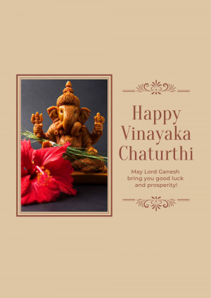 Image of Lord Ganesha with hibiscus flower and festive greeting