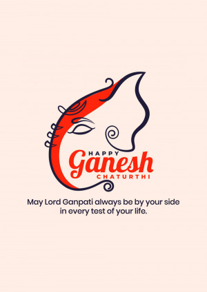 Ganesh Chaturthi greeting card with Lord Ganesha's face and festive message