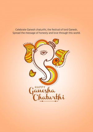 Illustration of Lord Ganesha's face with text 'Happy Ganesha Chaturthi'