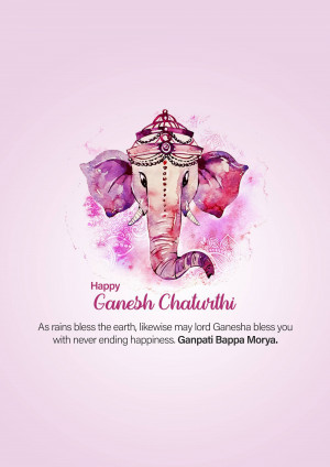 Watercolor painting of Lord Ganesha's face with the text 'Happy Ganesh Chaturthi'