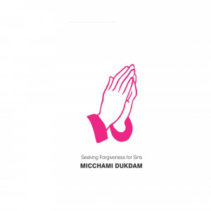 Praying hands with Michhami Dukdam text