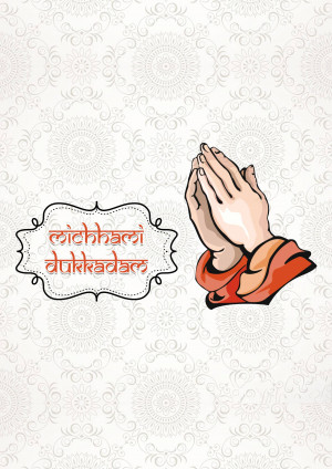 Hands in prayer with Michhami Dukadam text