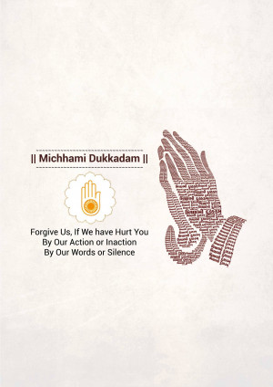 Image depicting folded hands in prayer with text 'Michhami Dukkadam' and a forgiveness message.
