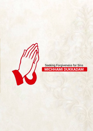 Red praying hands with the text 'Michhami Dukkadam - Seeking Forgiveness for Sins'
