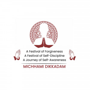 Michhami Dikkadam festival graphic with a meditating figure and praying hands.