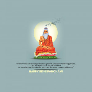 Illustration of a sage in a meditative pose with a quote for Rishi Panchami