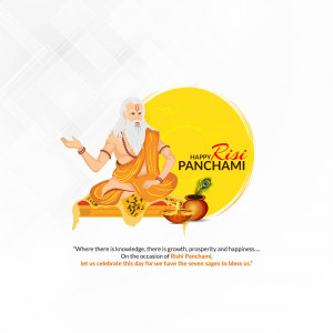 Illustration of a sage with a yellow background and festive elements for Rishi Panchami