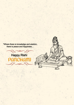Illustration of a Rishi with text 'Happy Rishi Panchami'
