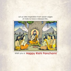 Illustration of Saptarishi listening to a sage under a tree