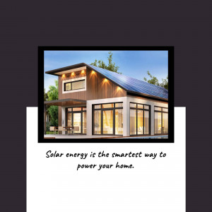 A modern house with solar panels on the roof, promoting sustainable energy.