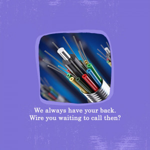 Close-up of fiber optic cables with text overlay
